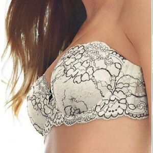 Victoria's Secret Dream Angels Strapless Black & White Lace Bra Rhinestones 34D